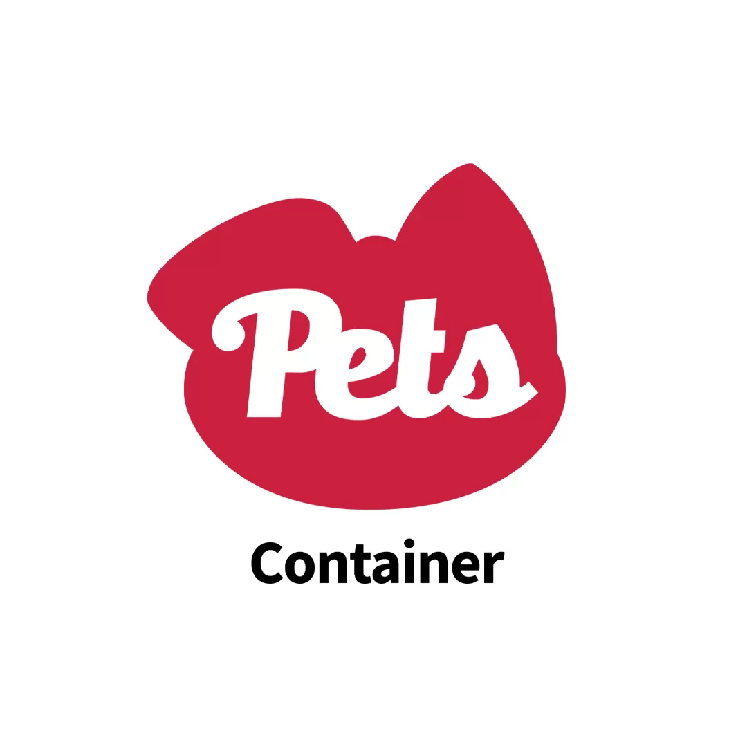 logotipo vermelho e branco com pets container escrito no centro